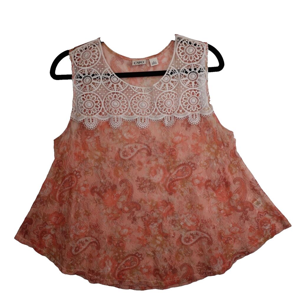 Cato Sheer Top Women's Large Paisley Crochet Floral Lace Sheer Pink Boho Gypsy